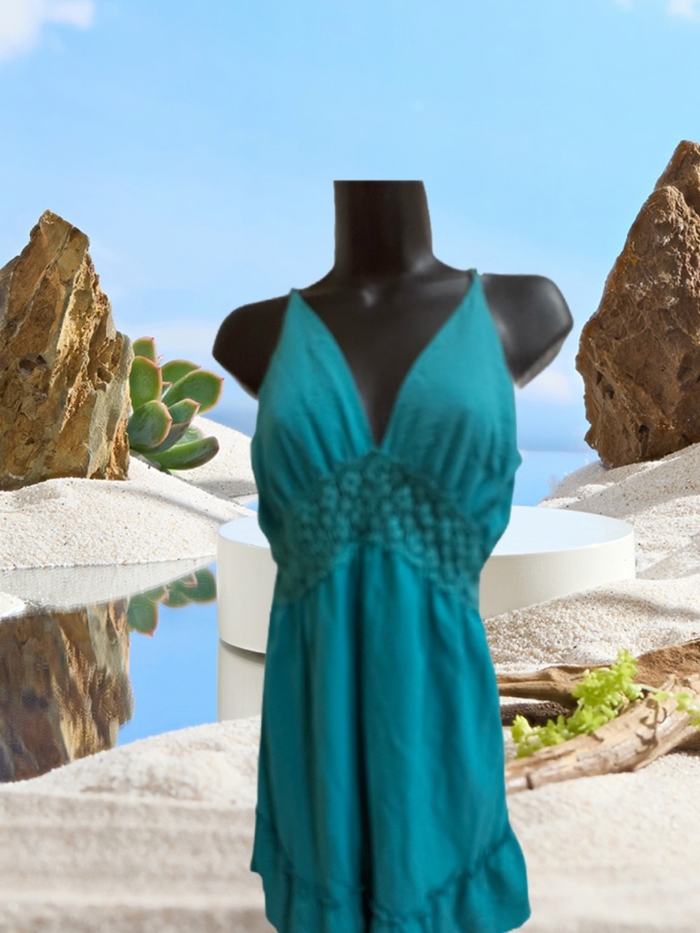 Teal V-Neck Sundress with Smocked Waist⭐️NWT⭐️